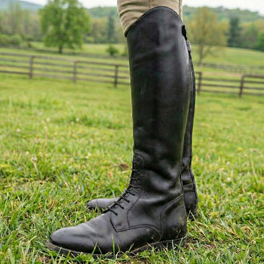 Black Riding Boot with Back Zip and Front Laces (610)